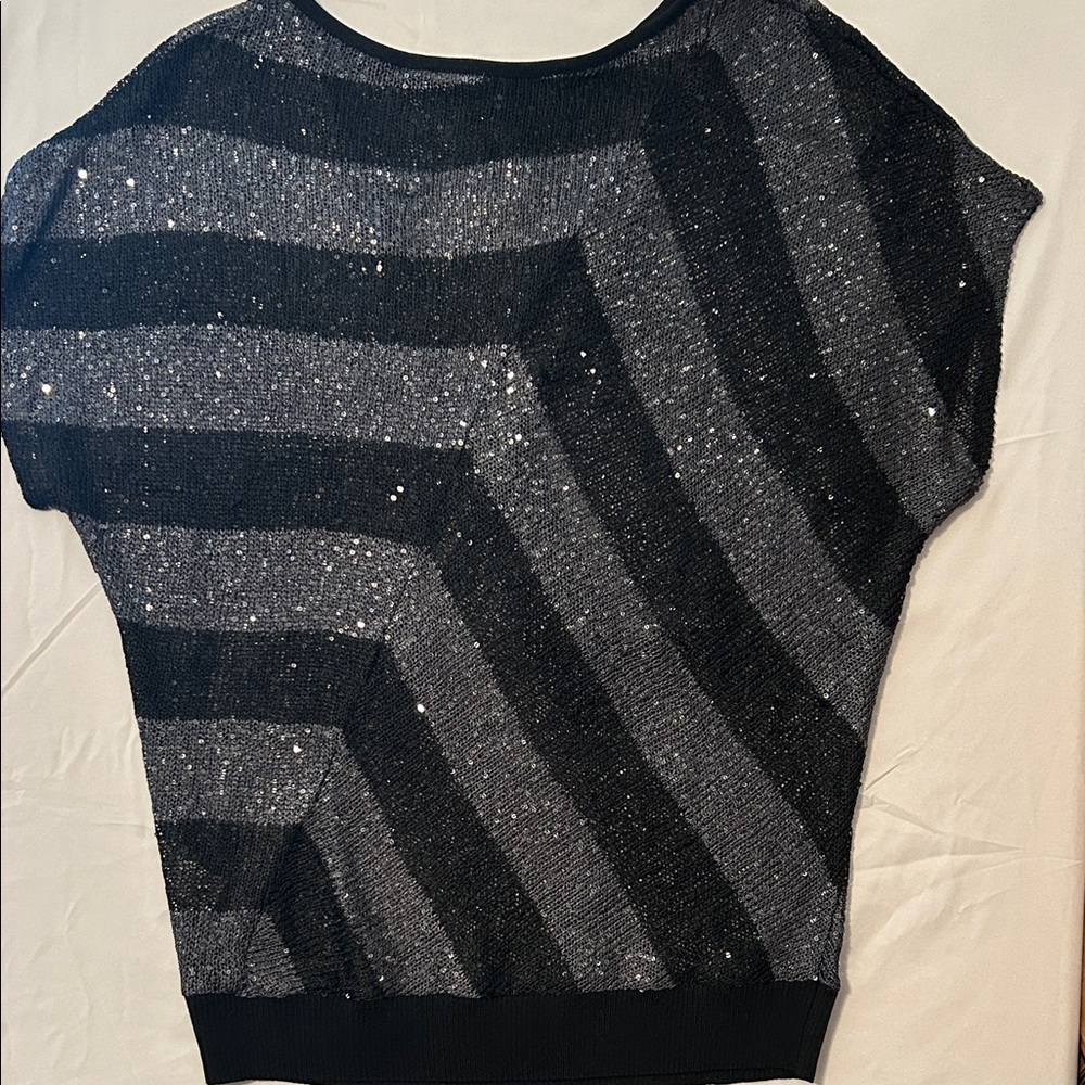 ECI Black and Gray Sequin Stripe Knit Top